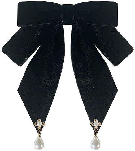 Vintage Velvet Ladies Bow Pre-Tied Brooch for Women Elegant Shell Pearl Charms Drop Ribbon Neck Tie Brooches Lapel Pins Dainty Christmas Wedding Prom Party Costume Bow Tie Dress Accessories Gift in Saudi Arabia