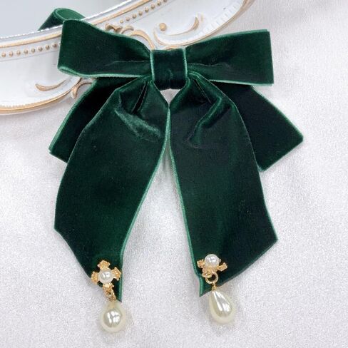 Vintage Velvet Ladies Bow Pre-Tied Brooch for Women Elegant Shell Pearl Charms Drop Ribbon Neck Tie Brooches Lapel Pins Dainty Christmas Wedding Prom Party Costume Bow Tie Dress Accessories Gift in Saudi Arabia