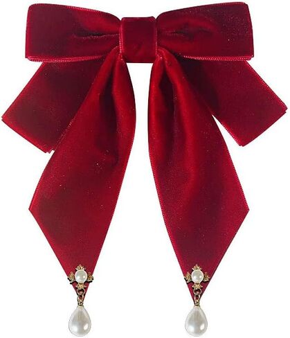 Vintage Velvet Ladies Bow Pre-Tied Brooch for Women Elegant Shell Pearl Charms Drop Ribbon Neck Tie Brooches Lapel Pins Dainty Christmas Wedding Prom Party Costume Bow Tie Dress Accessories Gift in Saudi Arabia