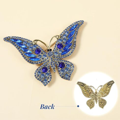 2PCS Rhinestone Pearl Butterfly Brooch, Blue Rhinestone Butterfly Lapel Pins, Sparkling Metal Butterflies Brooch Pin for Weddings, Christmas, Birthdays, Parties, and Everyday Wear, Gift for Women in Kuwait