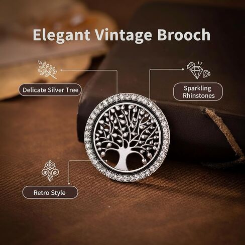 Gold Tree of Life Brooch Pins Rhinestone Flower Vintage Lapel Badge Brooches for Women Fashion Jewelry Clothing Accessories in Saudi Arabia