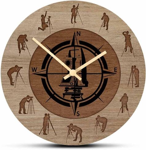 المهوس تنبيهات مساح مهنة البناء العمل ساعة حائط مهندس ديكور المنزل بطارية تعمل الكوارتز الصامت مطبوعة 12 بوصة ساعة مساح الأراضي هدية in Kuwait