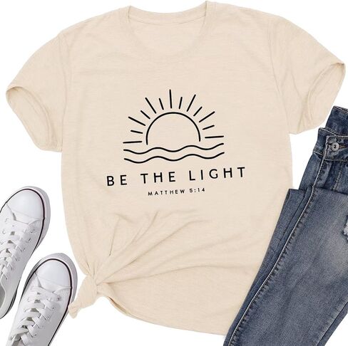 قمصان مسيحية للنساء قمصان دينية يسوع الإيمان آية الكتاب المقدس Be The Light تي شيرت لطيف كاجوال برسومات in Kuwait