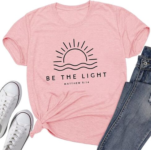 قمصان مسيحية للنساء قمصان دينية يسوع الإيمان آية الكتاب المقدس Be The Light تي شيرت لطيف كاجوال برسومات in Kuwait
