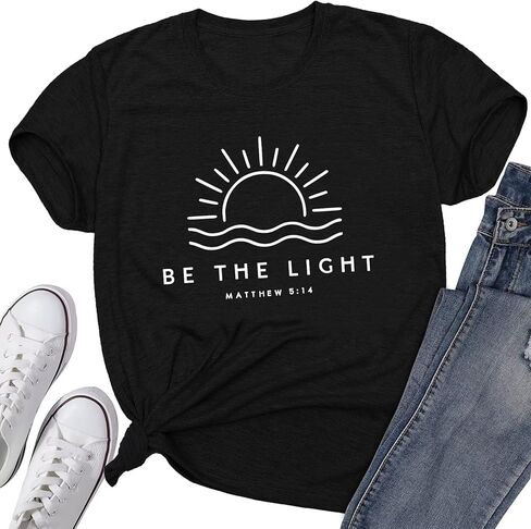 قمصان مسيحية للنساء قمصان دينية يسوع الإيمان آية الكتاب المقدس Be The Light تي شيرت لطيف كاجوال برسومات in Kuwait