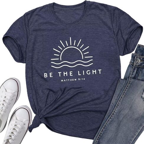 قمصان مسيحية للنساء قمصان دينية يسوع الإيمان آية الكتاب المقدس Be The Light تي شيرت لطيف كاجوال برسومات in Kuwait