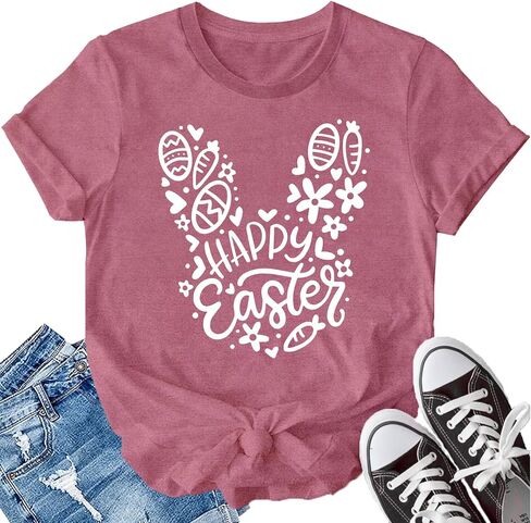 LBP Easter Day Shirt for Women Happy Easter Bunny T-Shirt Rabbit Graphic Tee Tops in Kuwait