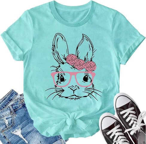 LBP Easter Day Shirt for Women Happy Easter Bunny T-Shirt Rabbit Graphic Tee Tops in Saudi Arabia