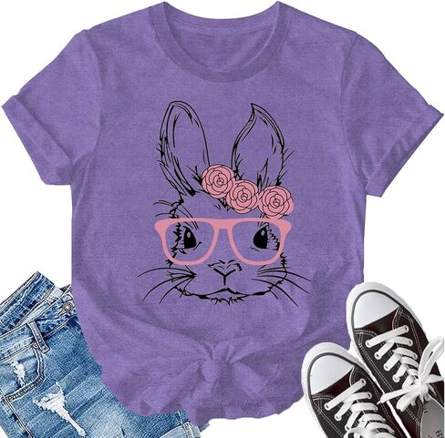 LBP Easter Day Shirt for Women Happy Easter Bunny T-Shirt Rabbit Graphic Tee Tops in Saudi Arabia