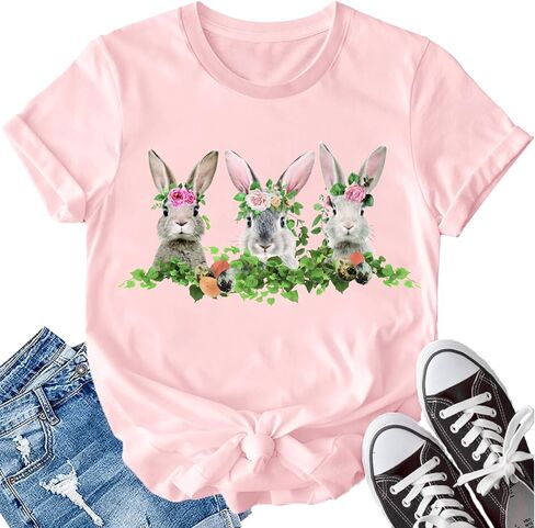 LBP Easter Day Shirt for Women Happy Easter Bunny T-Shirt Rabbit Graphic Tee Tops in Saudi Arabia