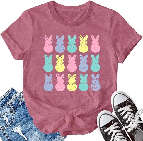 LBP Easter Day Shirt for Women Happy Easter Bunny T-Shirt Rabbit Graphic Tee Tops in Saudi Arabia