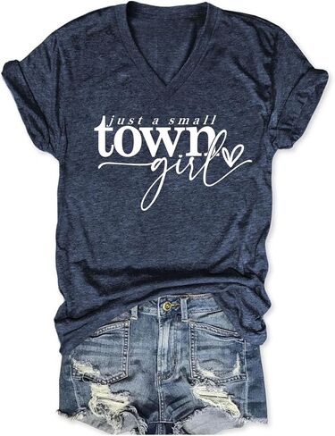 A Small Town Girl Tshirts for Women Country Travel T Shirts Funny Short Sleeve V Neck Tees Summer Casual Tops in Saudi Arabia