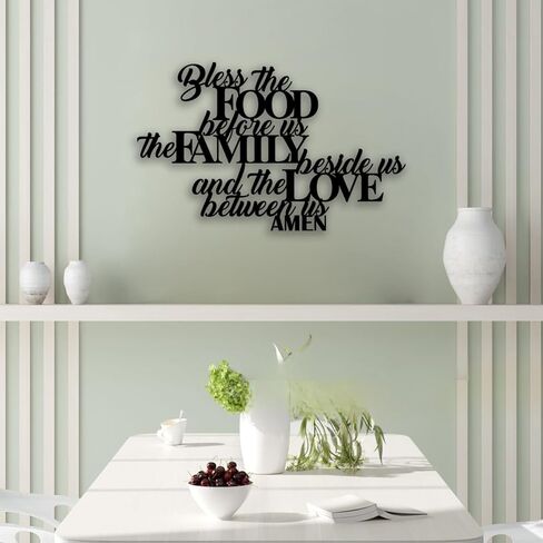 Bless the Food Metal Wall Decor - Scripture Room Decor Bible Quotes Wall Art Christian Home Decor for Living Room, Dining Room, Kitchen (Black) in Kuwait