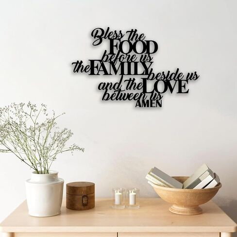 Bless the Food Metal Wall Decor - Scripture Room Decor Bible Quotes Wall Art Christian Home Decor for Living Room, Dining Room, Kitchen (Black) in Kuwait