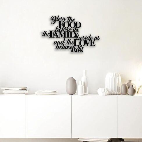 Bless the Food Metal Wall Decor - Scripture Room Decor Bible Quotes Wall Art Christian Home Decor for Living Room, Dining Room, Kitchen (Black) in Kuwait