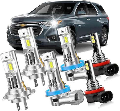 مجموعة مصابيح كهربائية لسيارة Chevy Traverse 2013-2018، H7 High Beam، H11 Low Beam وH11 حزمة كومبو لمصابيح الضباب، 6500K أبيض، مروحة مدمجة، 6 قطع in Kuwait