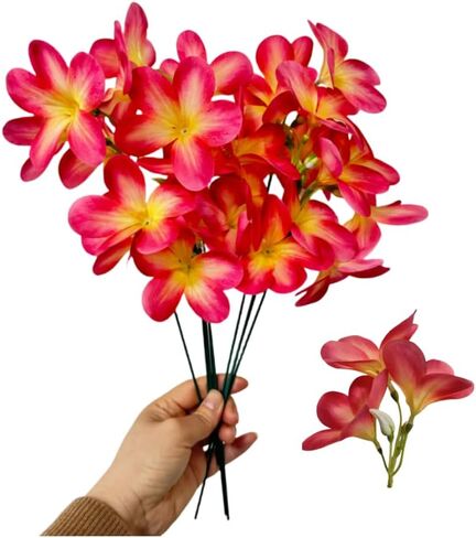 10 Bunch Pink Artificial Flowers Fake Plumeria Flower with Stems,12inch Real Touch Lifelike Frangipani Flower Bouquets for Wedding Engagement Party Cake Topper Spring Flowers Beach Decor in Saudi Arabia