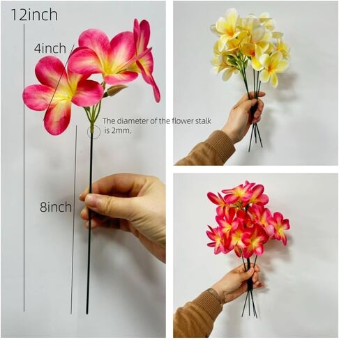 10 Bunch Pink Artificial Flowers Fake Plumeria Flower with Stems,12inch Real Touch Lifelike Frangipani Flower Bouquets for Wedding Engagement Party Cake Topper Spring Flowers Beach Decor in Saudi Arabia