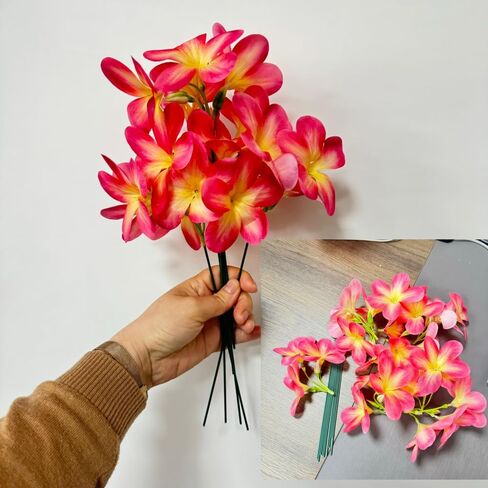 10 Bunch Pink Artificial Flowers Fake Plumeria Flower with Stems,12inch Real Touch Lifelike Frangipani Flower Bouquets for Wedding Engagement Party Cake Topper Spring Flowers Beach Decor in Saudi Arabia