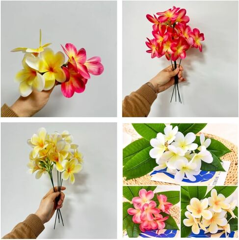10 Bunch Pink Artificial Flowers Fake Plumeria Flower with Stems,12inch Real Touch Lifelike Frangipani Flower Bouquets for Wedding Engagement Party Cake Topper Spring Flowers Beach Decor in Saudi Arabia