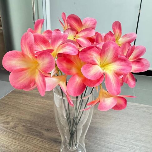 10 Bunch Pink Artificial Flowers Fake Plumeria Flower with Stems,12inch Real Touch Lifelike Frangipani Flower Bouquets for Wedding Engagement Party Cake Topper Spring Flowers Beach Decor in Saudi Arabia