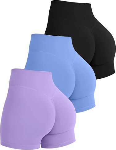 OLCHEE Womens 3 Pack Gym Shorts Booty Hidden Scrunch High Waist No Front Seam Yoga Workout Running Bike Short Butt Lifting in Kuwait