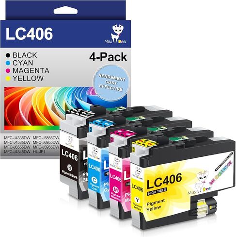 خراطيش حبر Miss Deer LC406 LC406XL عالية الإنتاجية بديلة لأخيه LC406XL LC406، تعمل لطابعة MFC-J4335DW MFC-J4535DW MFC-J5855DW MFC-J6555DW MFC-J6955DW (BK/C/M/Y) in Kuwait