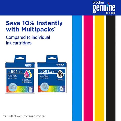 Brother Genuine LC501XL3PKS Ink Cartridges High Yield Color 3 Pack (Cyan, Magenta, Yellow) for MFC-J1260DW MFC-J1360DW MFC-J1410DW with Tech Smart USA Printer Essentials Download Card for PC in Saudi Arabia
