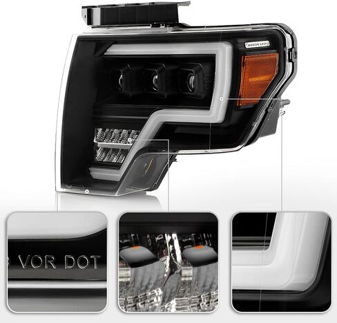 ACANII - For 2009-2014 Ford F 150 Pickup [Halogen Model] Full LED Light Tube w/ 3 LED Projector Headlights Headlamps Pair in Kuwait