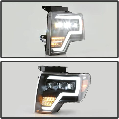 ACANII - For 2009-2014 Ford F 150 Pickup [Halogen Model] Full LED Light Tube w/ 3 LED Projector Headlights Headlamps Pair in Kuwait