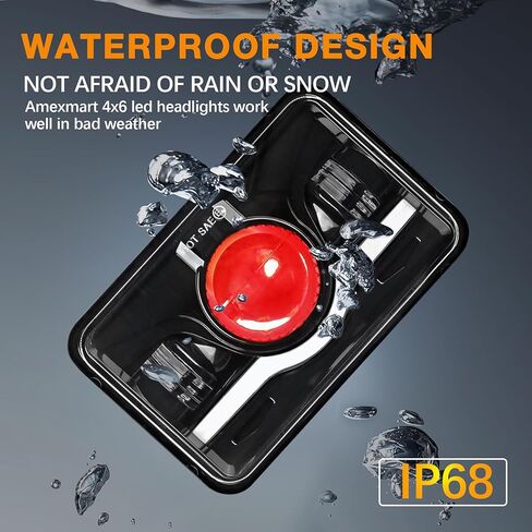 مصابيح أمامية 4x6 LED معتمدة مع عين الشيطان الحمراء DRL متوافقة مع شاحنة Peterbilt 379 Kenworth T800 Oldsmobile شبه - 4 قطع in Kuwait