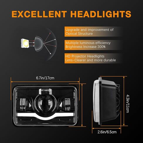 مصابيح أمامية 4x6 LED معتمدة مع عين الشيطان الحمراء DRL متوافقة مع شاحنة Peterbilt 379 Kenworth T800 Oldsmobile شبه - 4 قطع in Kuwait