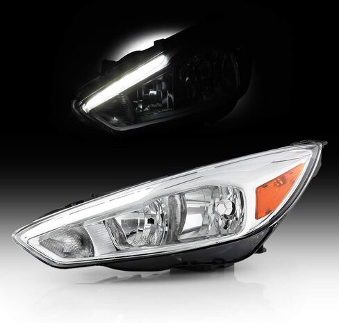 YeewellACANII - For [Halogen Type Chrome Housing w/LED DRL] 2015-2018 Ford Focus Headlight Headlamp Assembly Left Driver Side in Kuwait