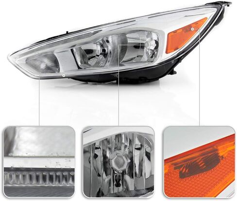 YeewellACANII - For [Halogen Type Chrome Housing w/LED DRL] 2015-2018 Ford Focus Headlight Headlamp Assembly Left Driver Side in Kuwait