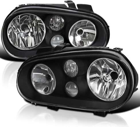 SPEC-D TUNING Black Headlights w/Built-in Fog Lamps Compatible with 1999-2006 Volkswagen Golf MK4 GTI, 2004 R32, 1999-2002 Cabrio, L+R Pair Head Light Lamp Assembly in Kuwait