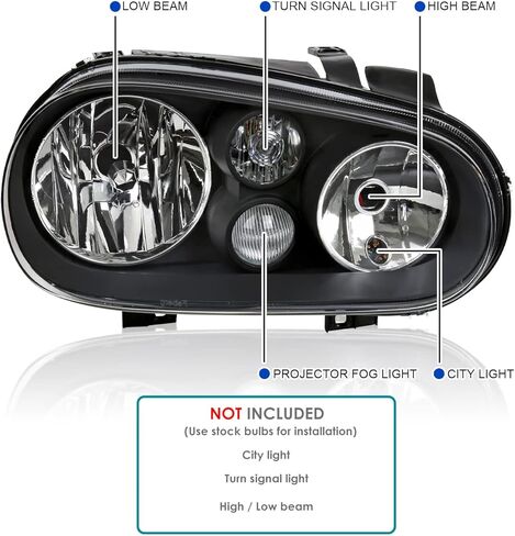 SPEC-D TUNING Black Headlights w/Built-in Fog Lamps Compatible with 1999-2006 Volkswagen Golf MK4 GTI, 2004 R32, 1999-2002 Cabrio, L+R Pair Head Light Lamp Assembly in Kuwait