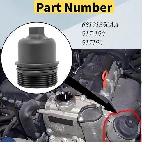 68191350AA Oil Filter Housing Cap Compatible with Chrysler Dodge Jeep Ram - 200, 300, Challenger, Charger, Durango, Grand Caravan, Journey, Cherokee, Wrangler Replacement: 917-190 Oil Filter Cap in Kuwait