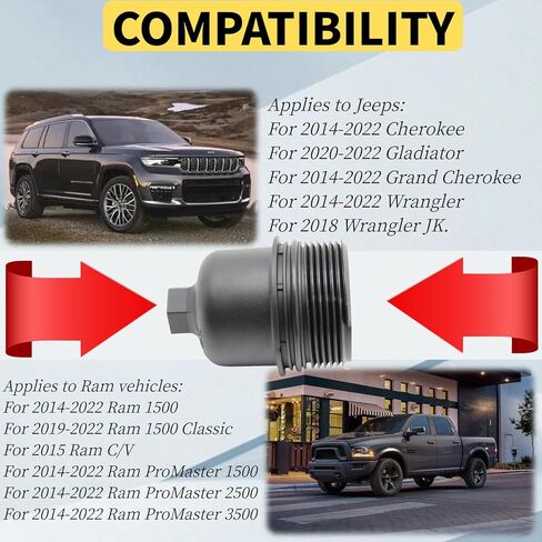68191350AA Oil Filter Housing Cap Compatible with Chrysler Dodge Jeep Ram - 200, 300, Challenger, Charger, Durango, Grand Caravan, Journey, Cherokee, Wrangler Replacement: 917-190 Oil Filter Cap in Kuwait