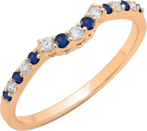 Dazzlingrock Collection Round Blue Sapphire & White Diamond Womens Stackable Contour Curve Delicate Matching Wedding Band, Available in 10K/14K/18K Solid Gold in Saudi Arabia