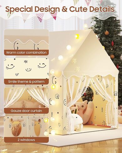 Kids Play Tent, Kids Playhouse Set with Light String, Ball Lights, Colorful Flags, Cloud, Butterfly Decoration, Tent for Kid Indoor & Outdoor, Child Tents Toddles Castle for Boys Girls in Saudi Arabia