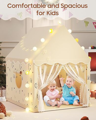 Kids Play Tent, Kids Playhouse Set with Light String, Ball Lights, Colorful Flags, Cloud, Butterfly Decoration, Tent for Kid Indoor & Outdoor, Child Tents Toddles Castle for Boys Girls in Saudi Arabia