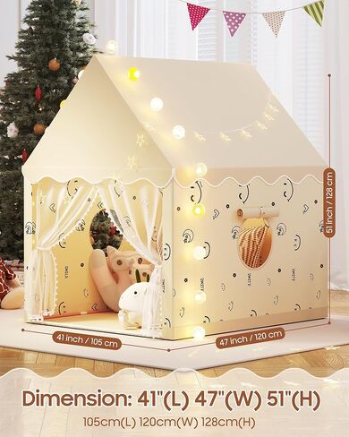 Kids Play Tent, Kids Playhouse Set with Light String, Ball Lights, Colorful Flags, Cloud, Butterfly Decoration, Tent for Kid Indoor & Outdoor, Child Tents Toddles Castle for Boys Girls in Saudi Arabia