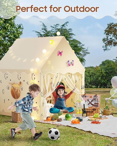 Kids Play Tent, Kids Playhouse Set with Light String, Ball Lights, Colorful Flags, Cloud, Butterfly Decoration, Tent for Kid Indoor & Outdoor, Child Tents Toddles Castle for Boys Girls in Saudi Arabia