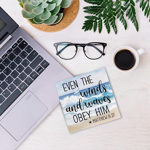 Even The Winds And Waves Obey Him Wooden Box Sign, Funny Ocean Beach Office Desk Decor for Christian Coworker, Religious Gifts Wooden Box Sign Plaque for Home Shelf Bathroom Table in Saudi Arabia