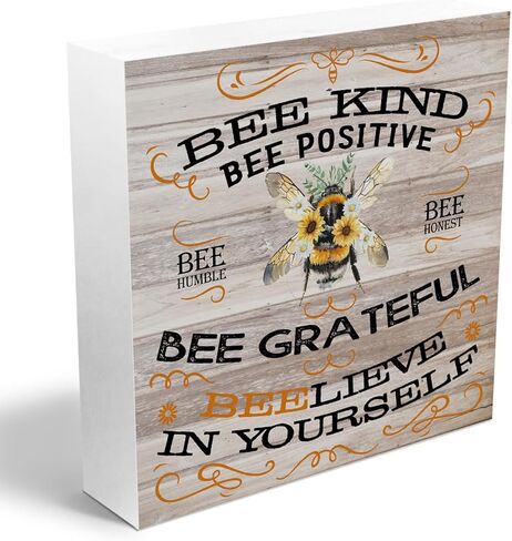 Inspirational Bee Decorations Wooden Box Sign, Watercolor Bee Decor, Spring Rustic Farmhouse Home Living Room Desk Table Shelf Decor Decorations, Motivational Positive Affirmations Wood Block Plaque in Kuwait