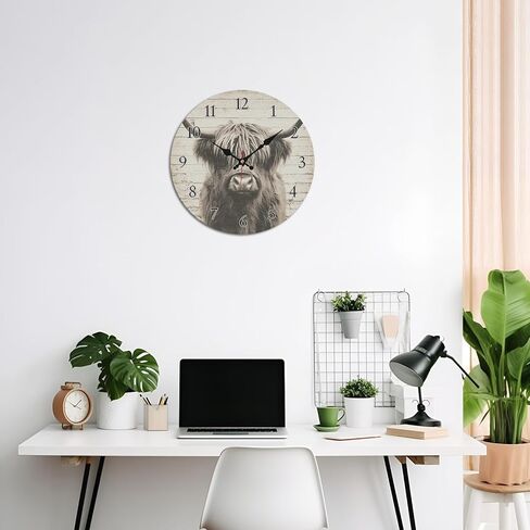 Highland Cow Rustic Barn Wall Clock, 10 Inch Silent Non-Ticking Timepiece, Vintage Farmhouse Decor for Living Room Bedroom Kitchen in Saudi Arabia