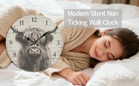 Highland Cow Rustic Barn Wall Clock, 10 Inch Silent Non-Ticking Timepiece, Vintage Farmhouse Decor for Living Room Bedroom Kitchen in Saudi Arabia