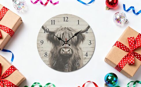Highland Cow Rustic Barn Wall Clock, 10 Inch Silent Non-Ticking Timepiece, Vintage Farmhouse Decor for Living Room Bedroom Kitchen in Saudi Arabia