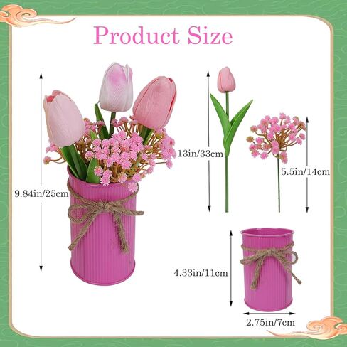 ديكور طاولة عيد الفصح الربيعي، قطع مركزية للطاولات مع 15 قطعة من زهور التوليب الملونة والزهور الاصطناعية وأنفاس الأطفال، والزهور المزيفة مع وعاء معدني، وديكورات عيد الفصح للمنزل والمطبخ والمكتب in Kuwait