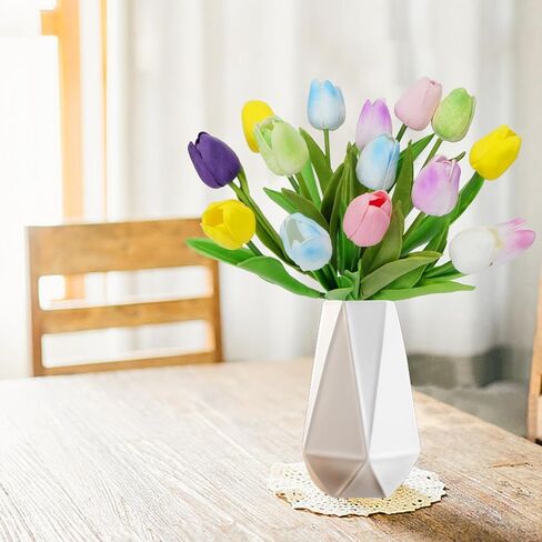 ديكور طاولة عيد الفصح الربيعي، قطع مركزية للطاولات مع 15 قطعة من زهور التوليب الملونة والزهور الاصطناعية وأنفاس الأطفال، والزهور المزيفة مع وعاء معدني، وديكورات عيد الفصح للمنزل والمطبخ والمكتب in Kuwait